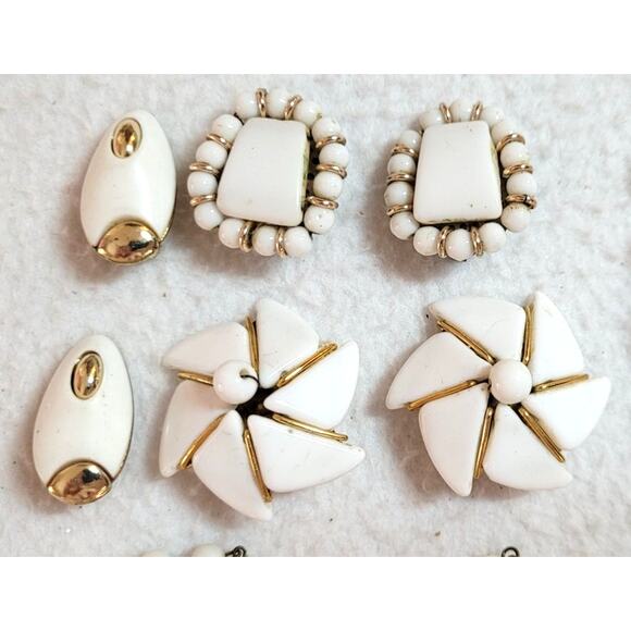 Vtg Costume Jewelry Lot White Beaded Necklaces Clip On Earrings W Germany Japan - Picture 6 of 9